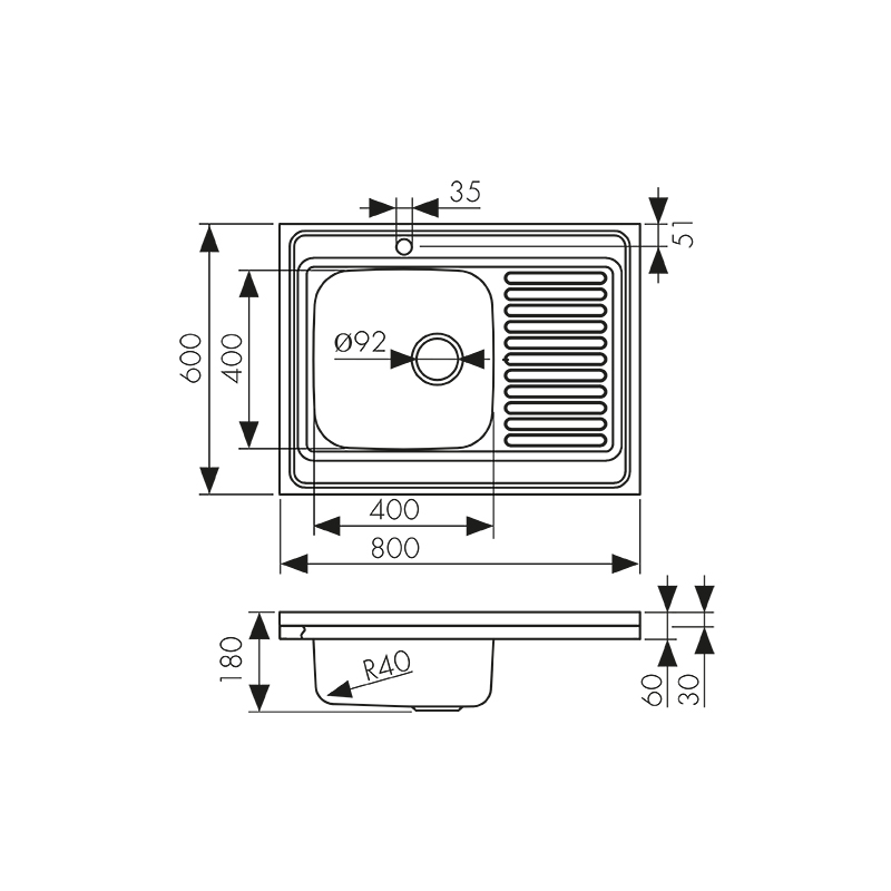 KSS-8060L Мойка из нержавеющей стали KAISER 800x600*180