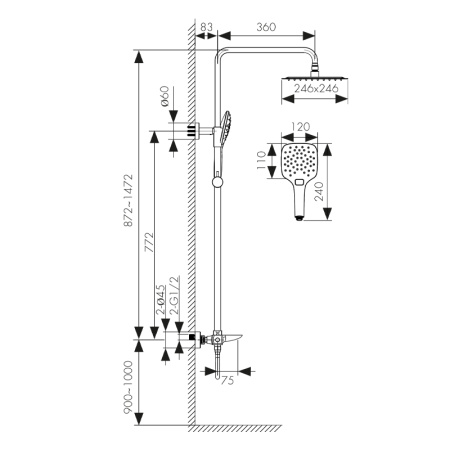 05282 Душевая система KAISER Cezar с термостатом