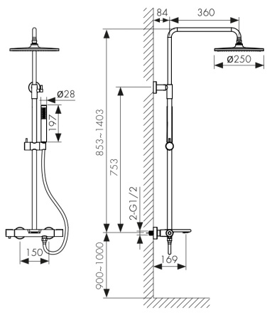 05382-4 Душевая система KAISER Serio с термостатом