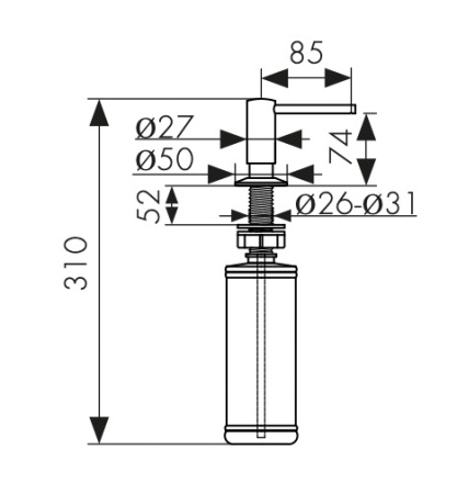 KH-3050 Дозатор KAISER для моющих средств встраиваемый, 330 мл