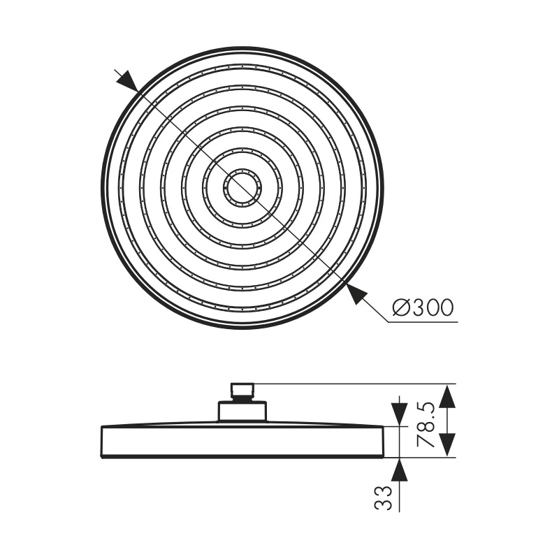 SH-302 Душевая лейка KAISER стационарная, Ø300х33 мм