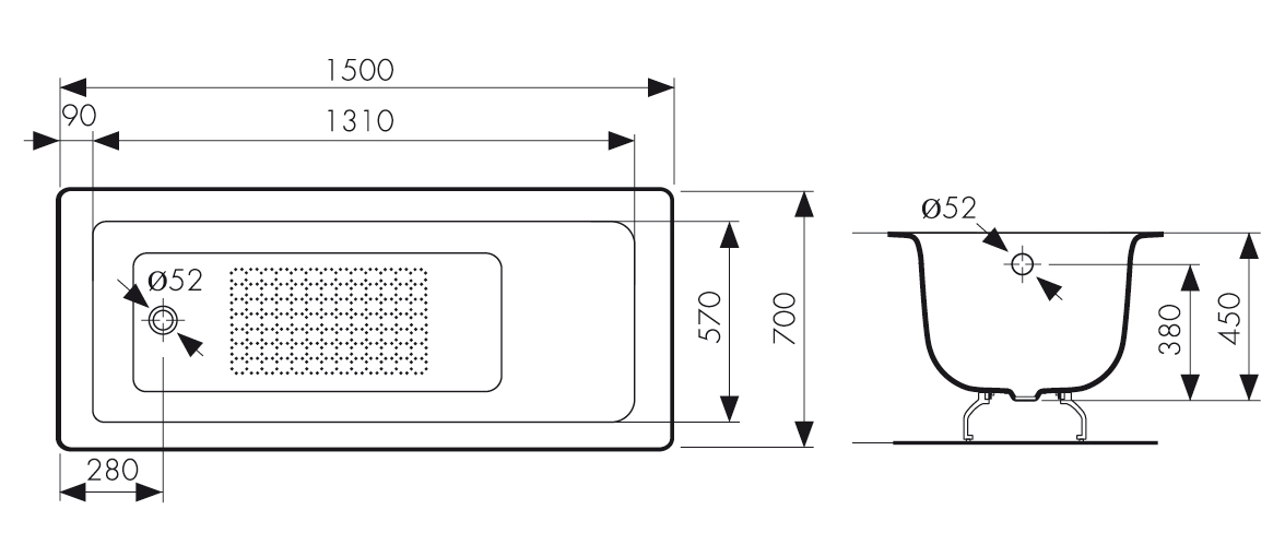 КВ-1604  Ванна KAISER чугунная с антискользящим покрытием