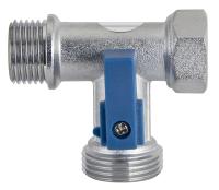 Кран KAISER для стиральной машины проходной 1/2"х3/4"х1/2" под ключ /синяя ручка/