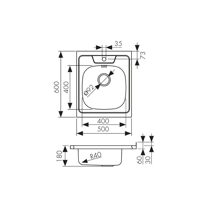 KSS-6050 Мойка из нержавеющей стали KAISER 600x500