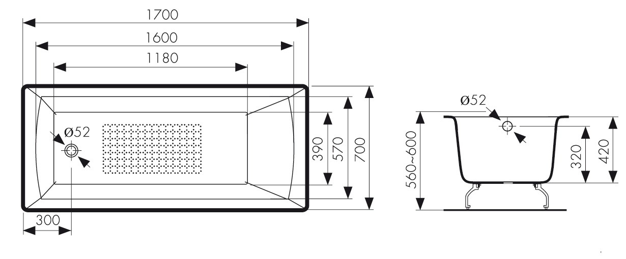 КВ-1803  Ванна KAISER чугунная с антискользящим покрытием