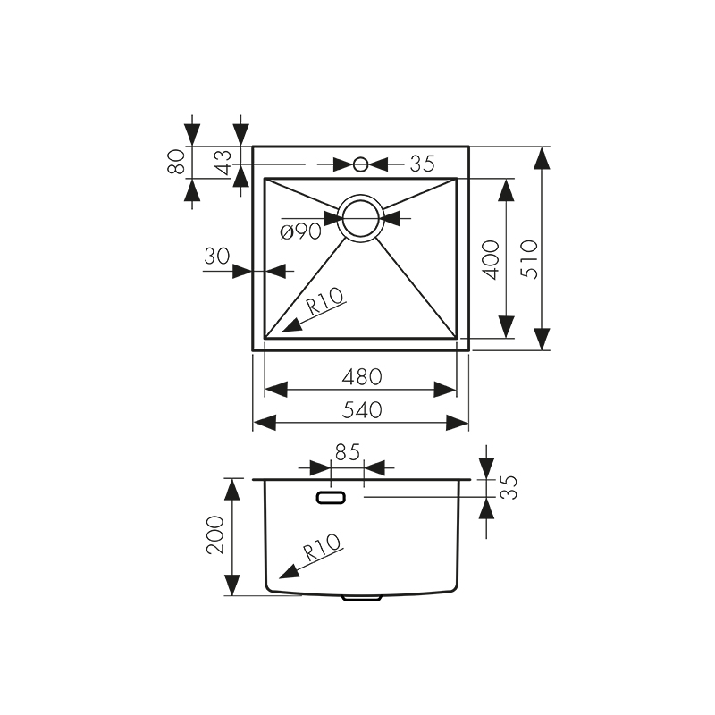 KSM-5451 Мойка из нержавеющей стали KAISER 540x510x200