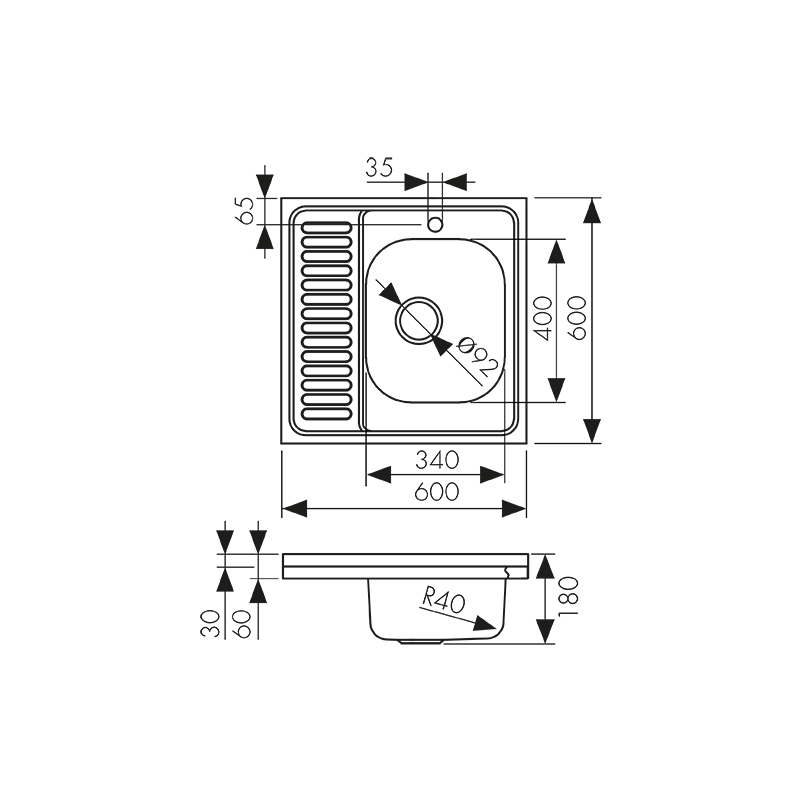 KSS-6060R Мойка из нержавеющей стали KAISER 600x600*180