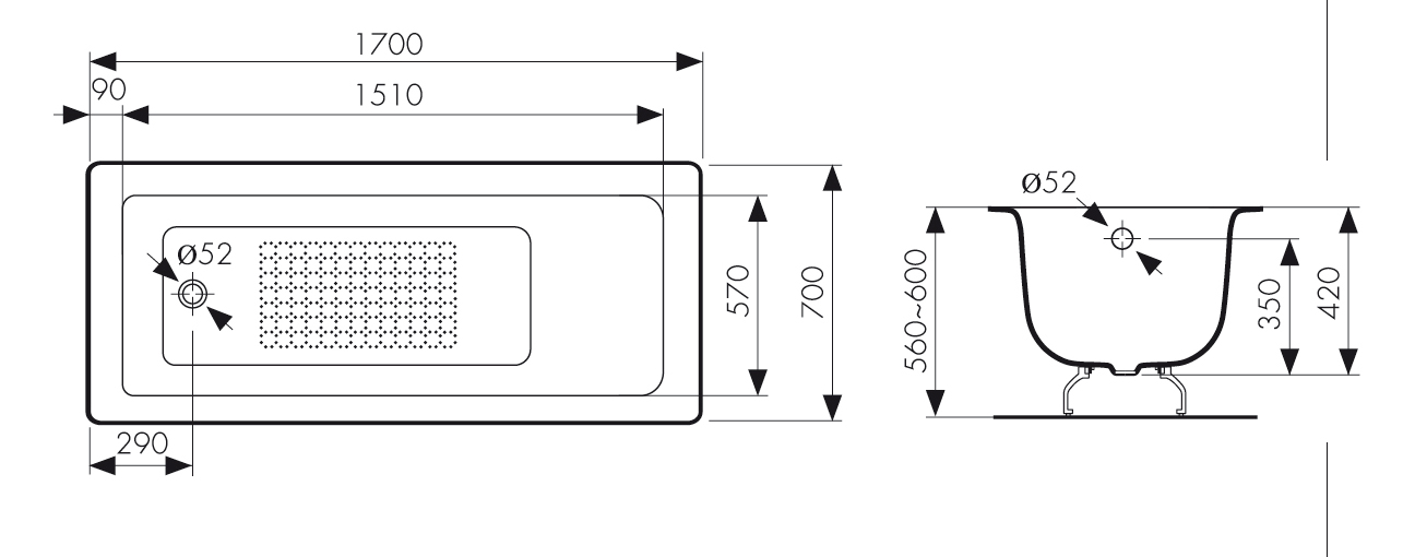 КВ-1606  Ванна KAISER чугунная с антискользящим покрытием
