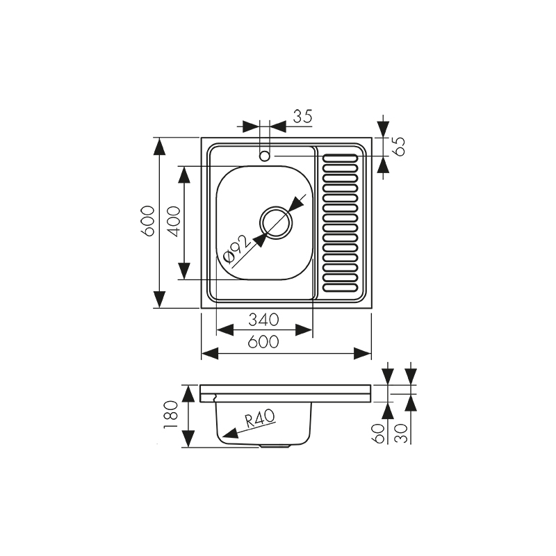 KSS-6060L Мойка из нержавеющей стали KAISER 600x600*180