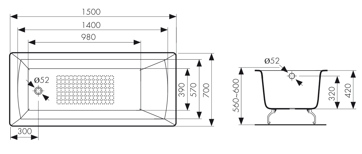 КВ-1801  Ванна KAISER чугунная с антискользящим покрытием