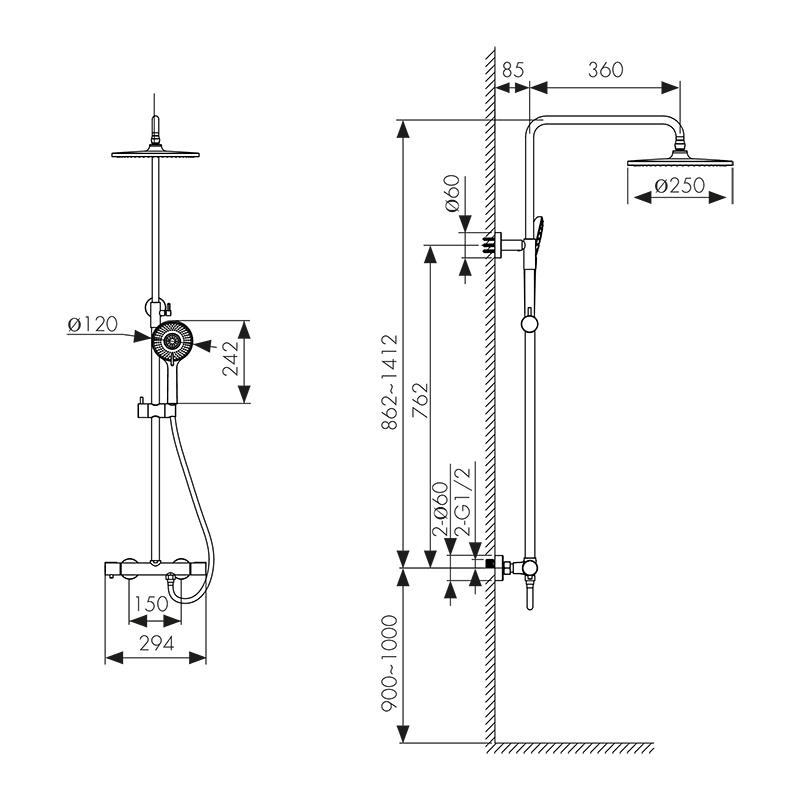 05577-15 Душевая система KAISER Serio с термостатом 05577-15 Душевая система KAISER Serio с термостатом