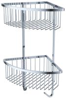 Полка двойная настенная угловая KAISER 230*230*470 с 2-мя крючками, хром (нерж. сталь)