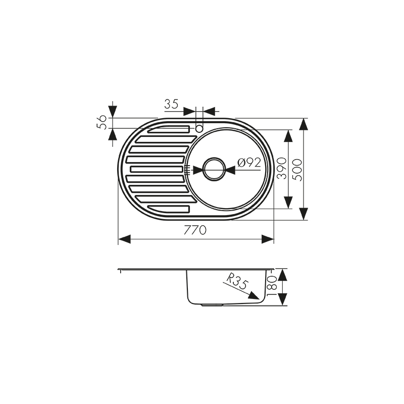 KSS-7750R Мойка из нержавеющей стали KAISER 770x500*180