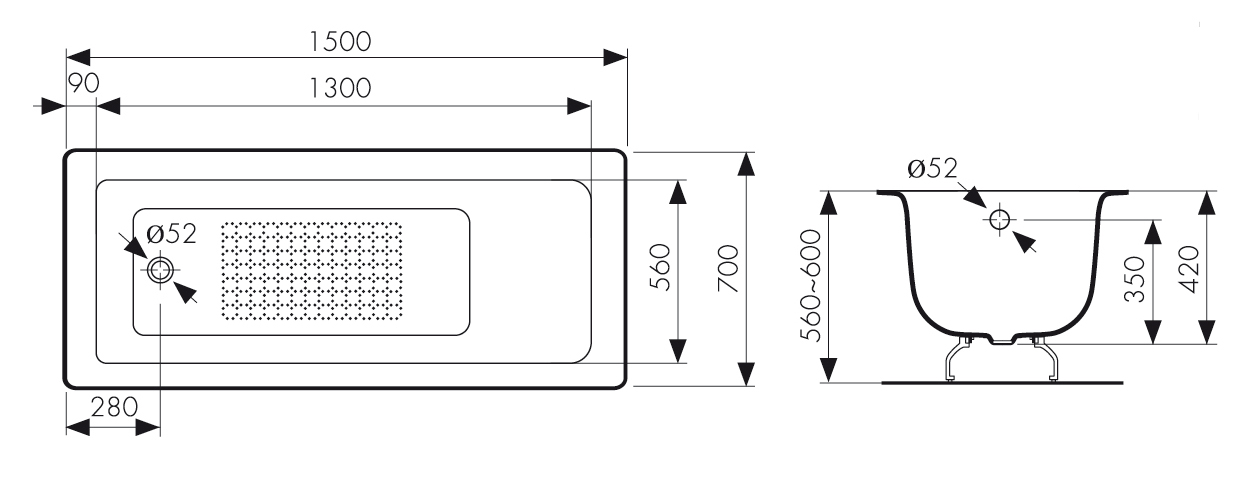 КВ-1603  Ванна KAISER чугунная с антискользящим покрытием