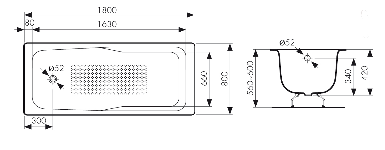 КВ-1501  Ванна KAISER чугунная с антискользящим покрытием