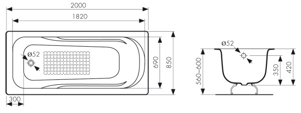 КВ-2001  Ванна KAISER чугунная с антискользящим покрытием