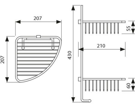 KH-5072 Полка настенная угловая(двойная) угловая KAISER 204*204*430*60 