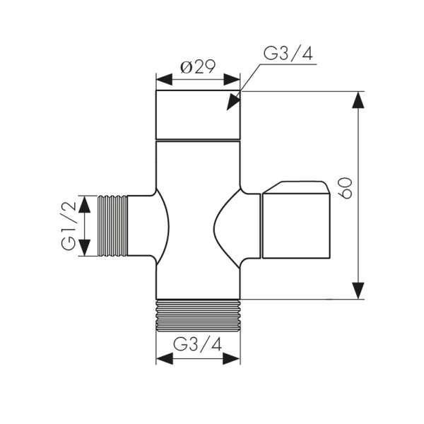 6517 Дивертор KАISER картриджный 3/4нар х 1/2нар х 3/4вн