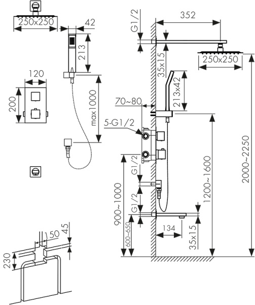 34577 Душевая система KAISER Sonat скрытого монтажа с термостатом