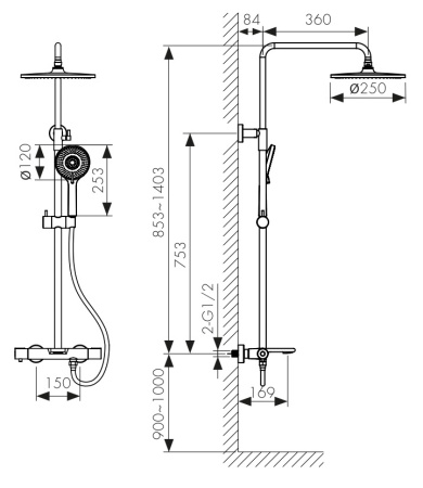 05382 Душевая система KAISER Serio с термостатом