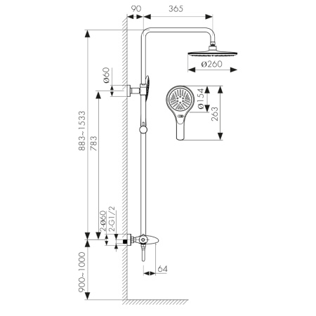 07182 Душевая система KAISER Plane с термостатом
