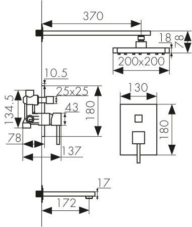 25270 Душевая система KAISER Quadris с термостатом