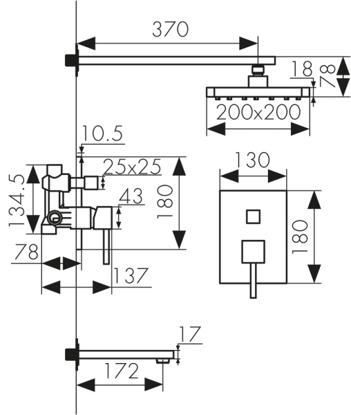 25270 Душевая система KAISER Quadris с термостатом