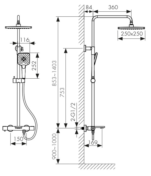 05382-3 Душевая система KAISER Serio с термостатом