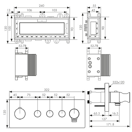 08677 Смеситель KAISER Sano скрытого монтажа с термостатом, 3-х режимный