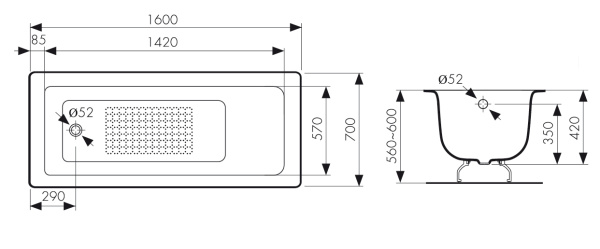 КВ-1605  Ванна KAISER чугунная с антискользящим покрытием