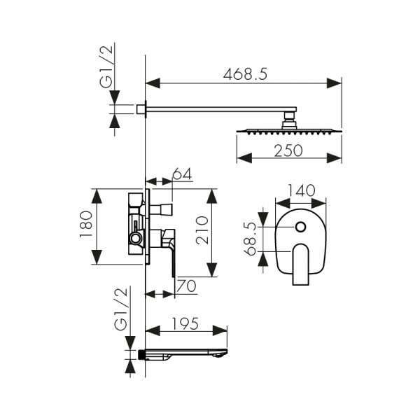 59077 Душевая система KAISER Liniear скрытого монтажа