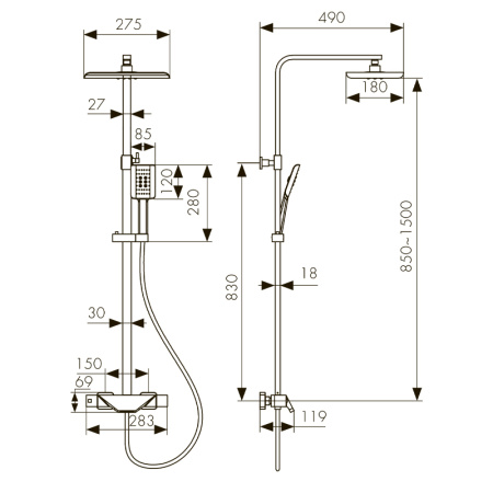 25182-2 Душевая система KAISER Quadris с термостатом