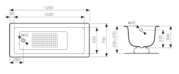 КВ-1601  Ванна KAISER чугунная с антискользящим покрытием
