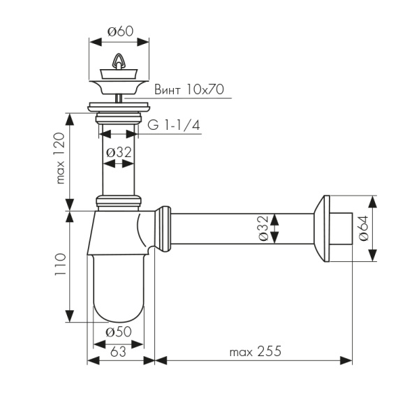 9592 Сифон KAISER для раковины с выпуском