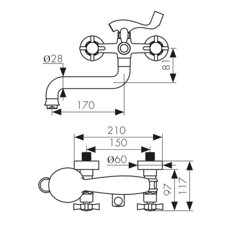 41022-1 Смеситель KAISER Cross для ванны