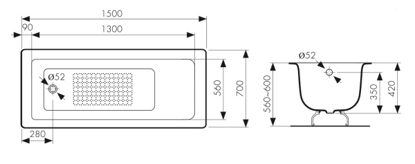 КВ-1603  Ванна KAISER чугунная с антискользящим покрытием