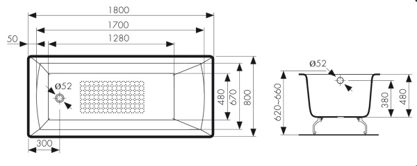 КВ-1806  Ванна KAISER чугунная с антискользящим покрытием