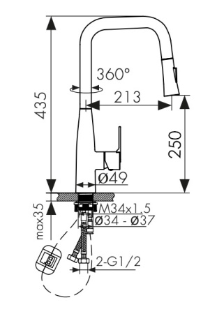 22144-24 Смеситель KAISER Claro для кухни 